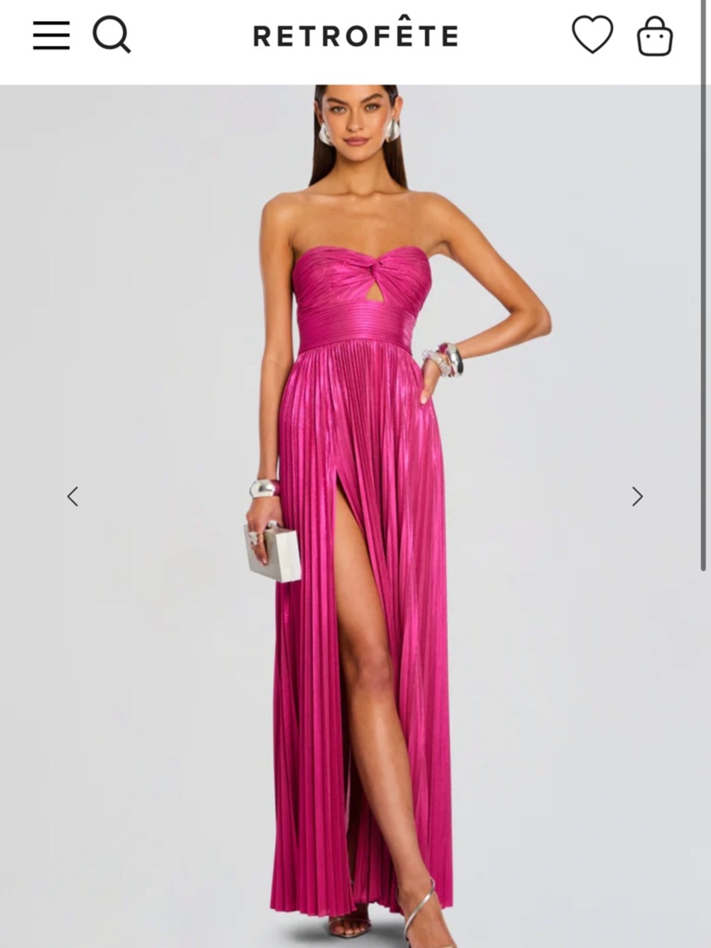 Retroféte Fuchsia Strapless Pleated Gown with High Slit